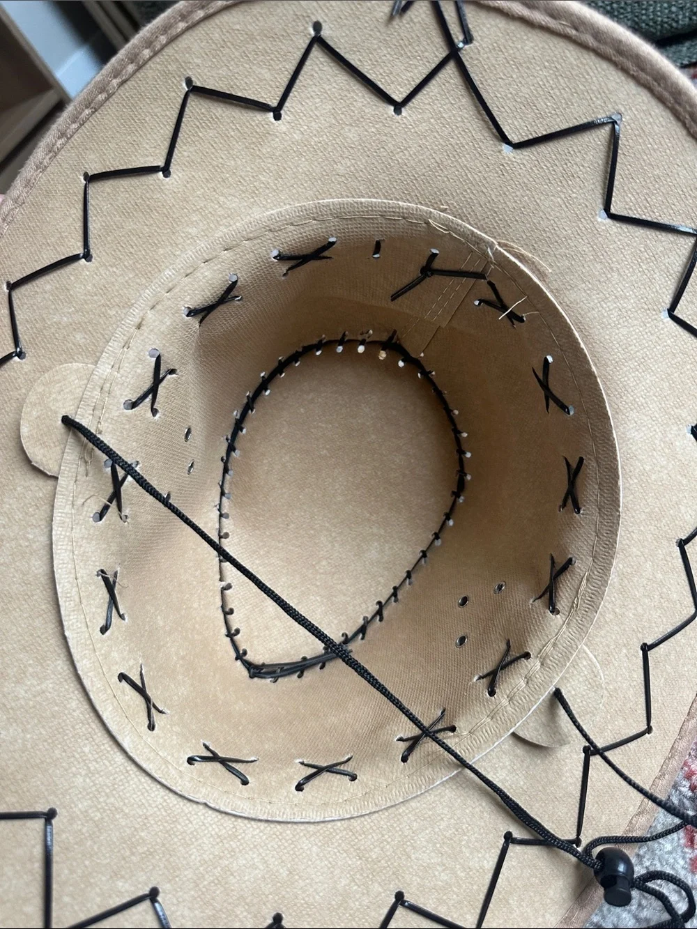 Tan Cowboy Hat with Bead & Feather Band